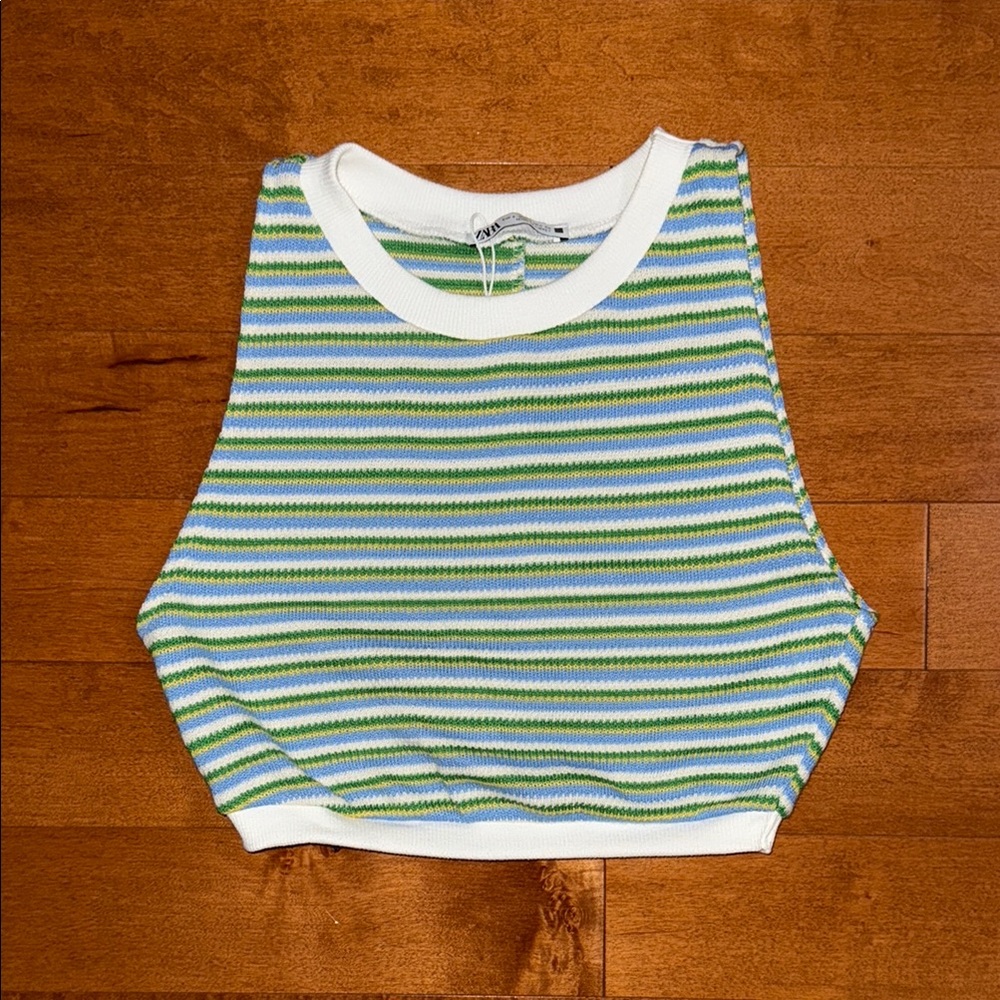 Zara Multicolor Striped Top with White Trim